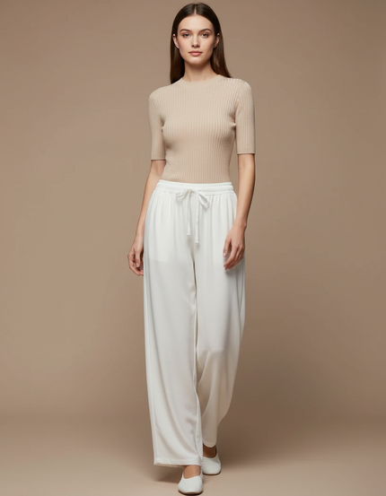 Pantalon Chinois Blanc Fluide Ample Cordon Confortable - Viscose