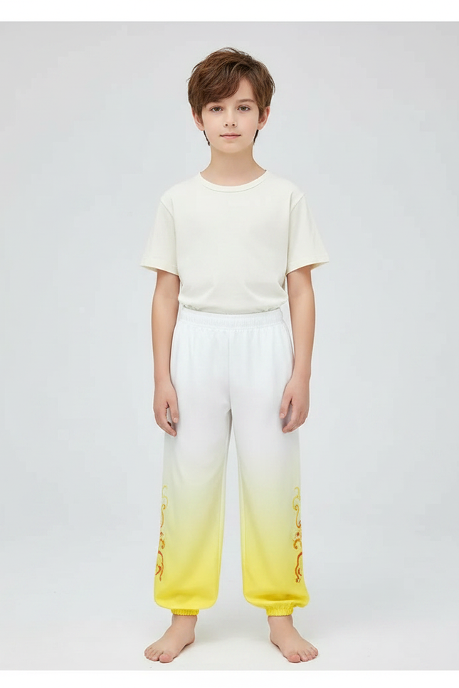 Pantalon Chinois Blanc Jaune Dégradé Ample Brodé Enfant - Multicolore Polyester