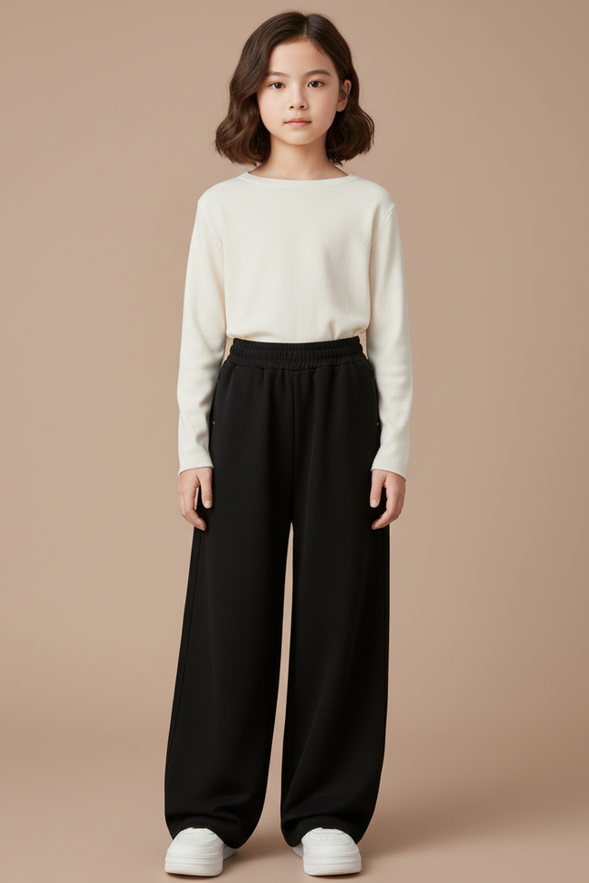 Pantalon Chinois Noir Ample Coton Élastique Enfant - Molleton