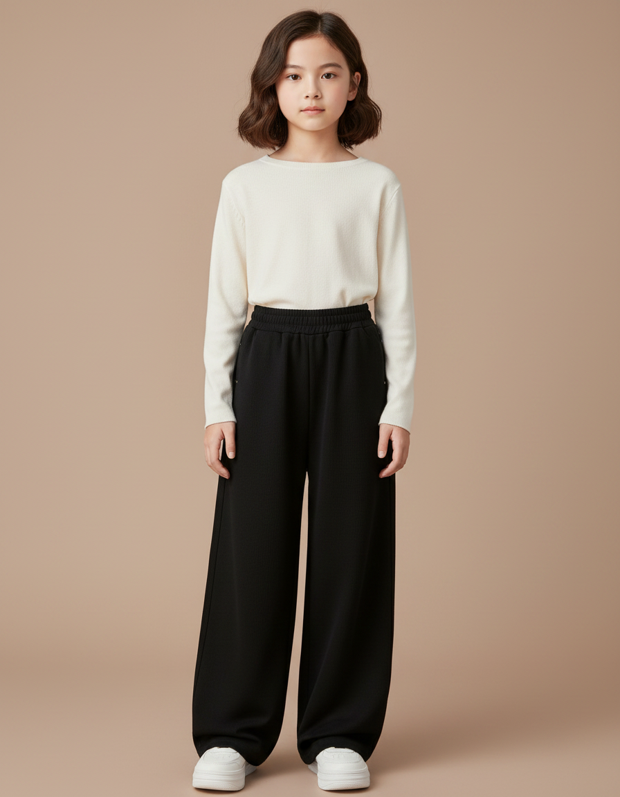 Pantalon Chinois Noir Ample Coton Élastique Enfant - Molleton