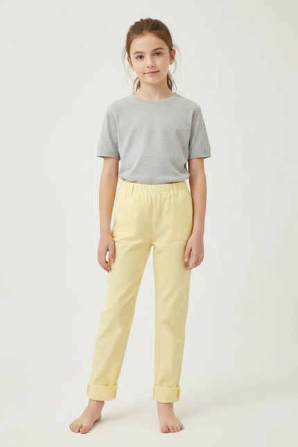 Pantalon Chinois Jaune Clair Coton Décontracté Enfant