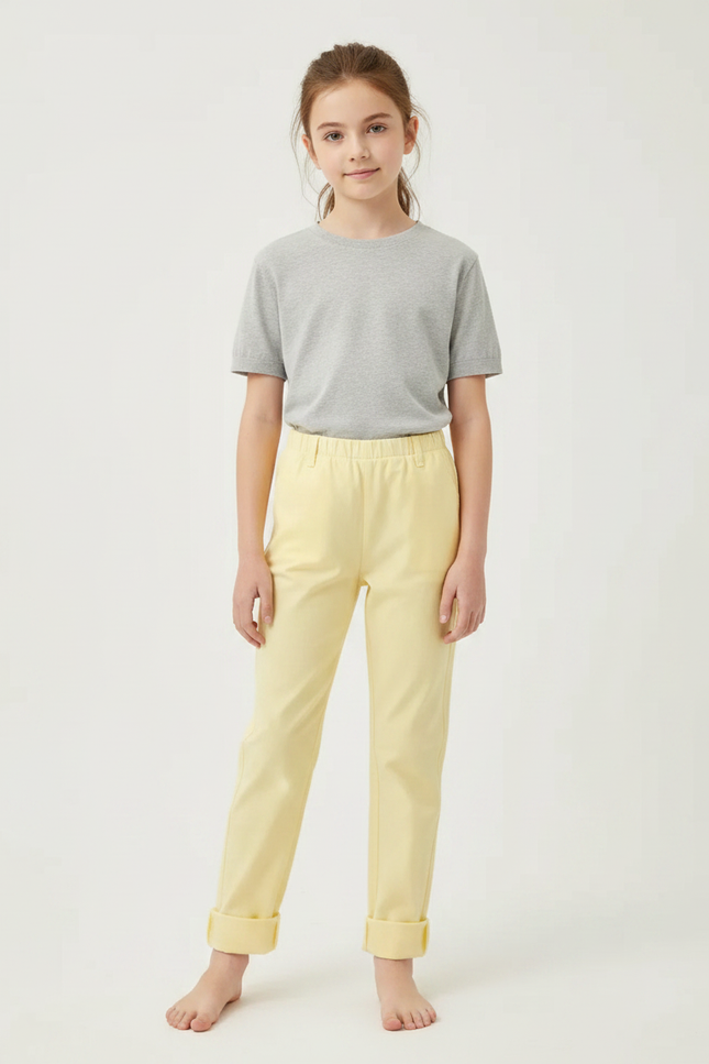 Pantalon Chinois Jaune Clair Coton Décontracté Enfant