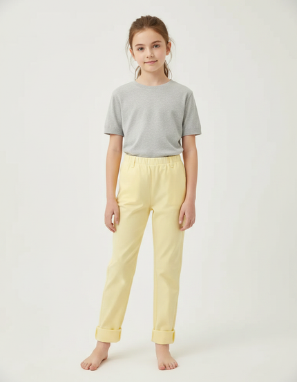 Pantalon Chinois Jaune Clair Coton Décontracté Enfant