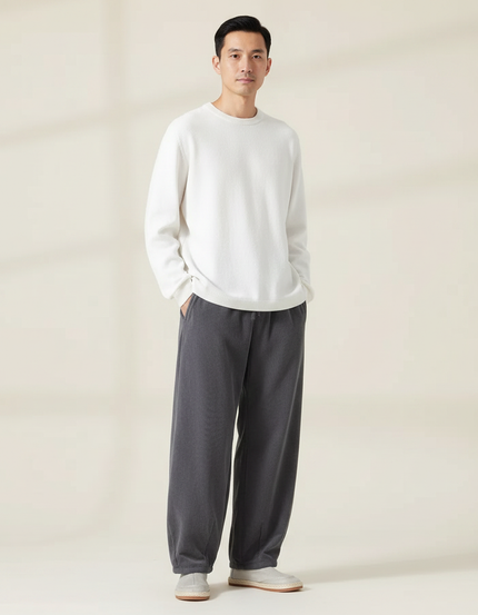 Pantalon Chinois Gris Ample Côtelé Décontracté Homme - Cordé