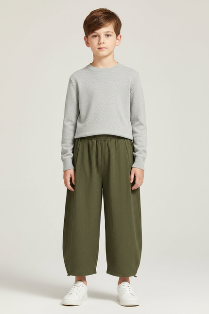 Pantalon Chinois Vert Ample Décontracté Enfant Léger - Kaki Lin