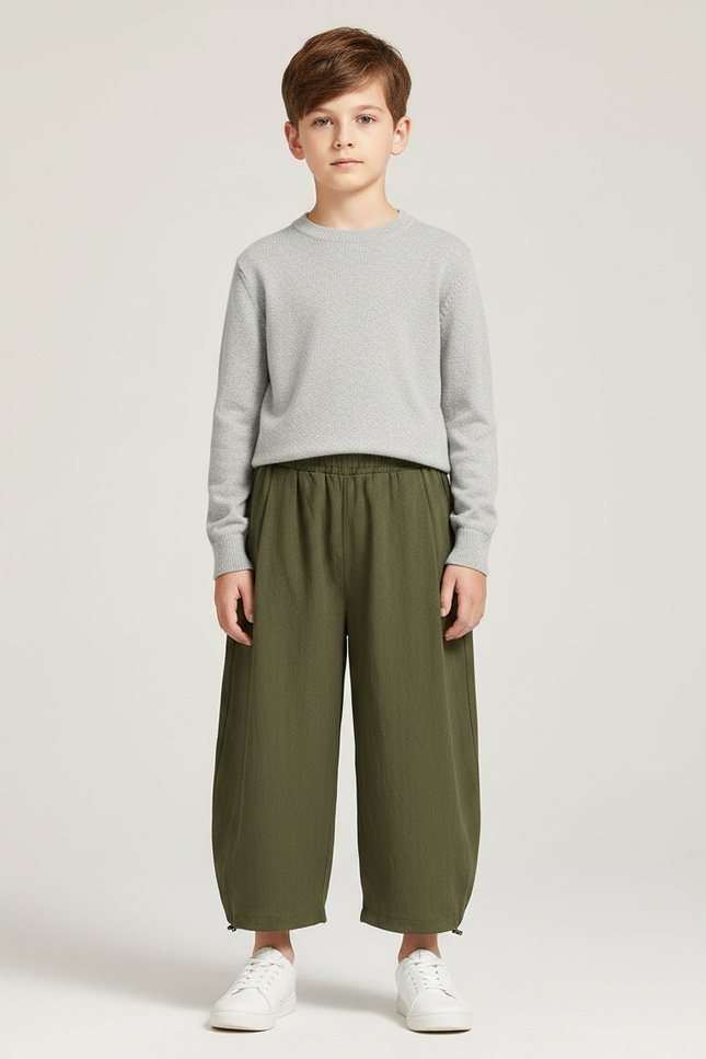 Pantalon Chinois Vert Ample Décontracté Enfant Léger - Kaki Lin