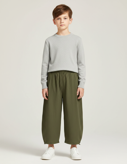 Pantalon Chinois Vert Ample Décontracté Enfant Léger - Kaki Lin
