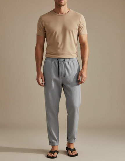 Pantalon Chinois Gris Droit Décontracté Cordon Homme - Molleton