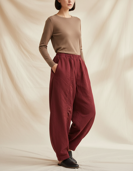 Pantalon Chinois Rouge Ample Coton Lantern Femme - Bordeaux