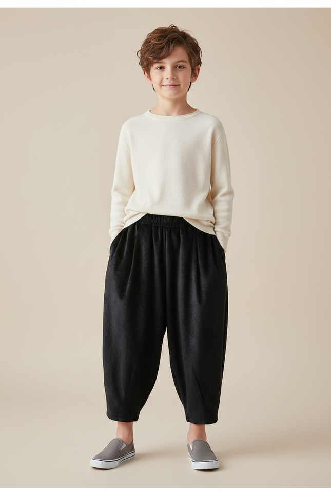 Pantalon Chinois Noir Ample Velours Enfant Confortable