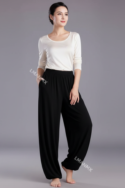 Pantalon Chinois Noir Ample Fluide Élastiqué Femme - Viscose