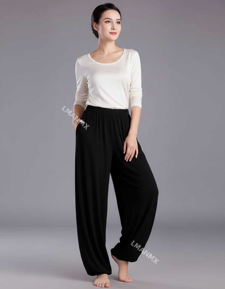 Pantalon Chinois Noir Ample Fluide Élastiqué Femme - Viscose