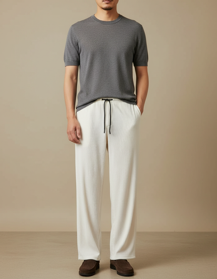 Pantalon Chinois Blanc Plissé Ample Décontracté Homme - Cordé