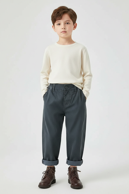 Pantalon Chinois Gris Décontracté Ample Enfant Coton