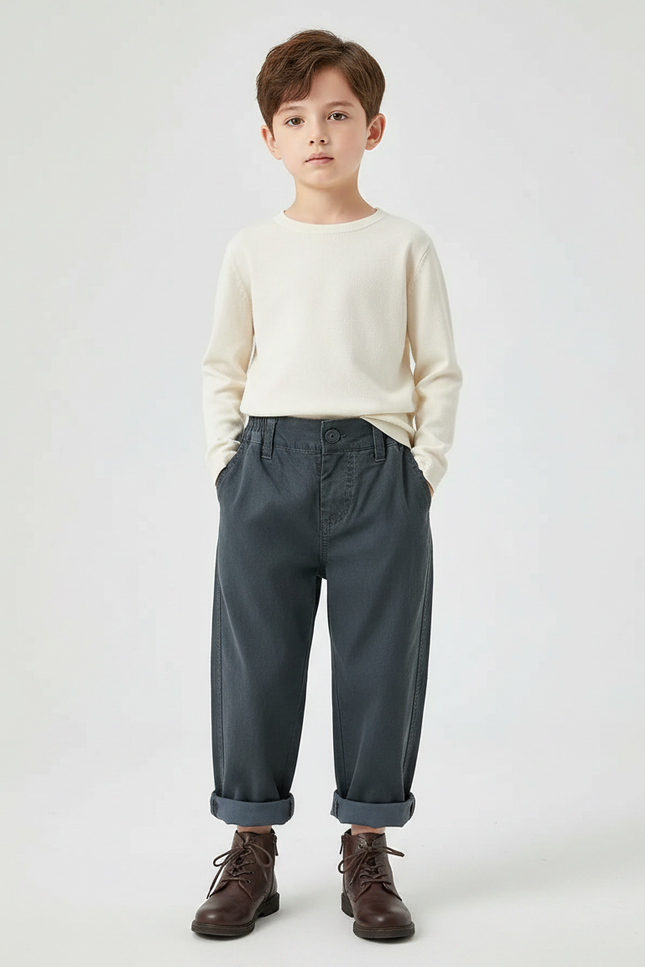 Pantalon Chinois Gris Décontracté Ample Enfant Coton