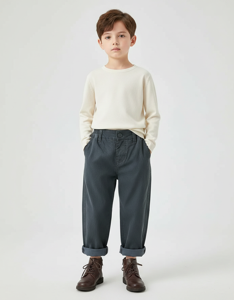 Pantalon Chinois Gris Décontracté Ample Enfant Coton