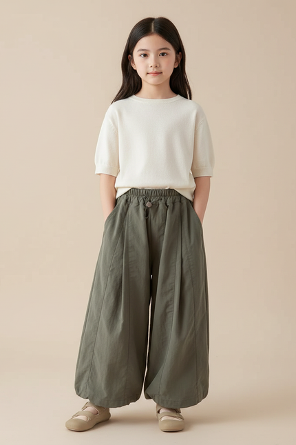 Pantalon Chinois Kaki Ample Coton Fluide Décontracté