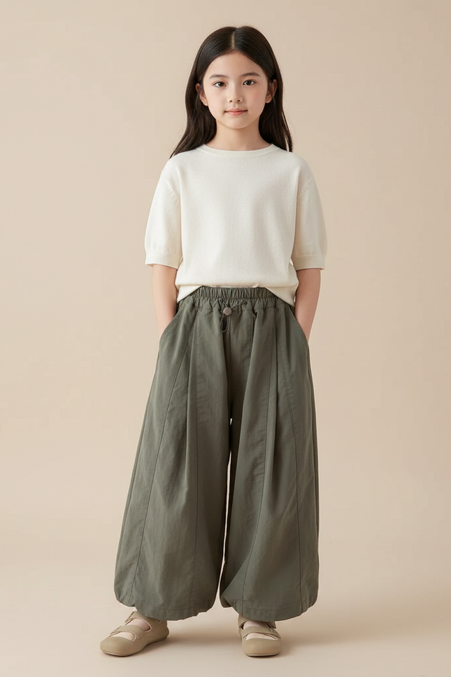 Pantalon Chinois Kaki Ample Coton Fluide Décontracté
