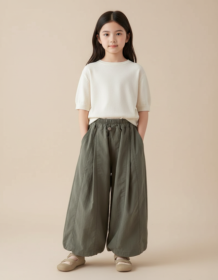Pantalon Chinois Kaki Ample Coton Fluide Décontracté