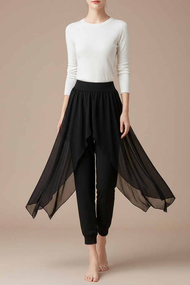 Pantalon Chinois Noir Chiffon Fluide Danse Femme - Maille