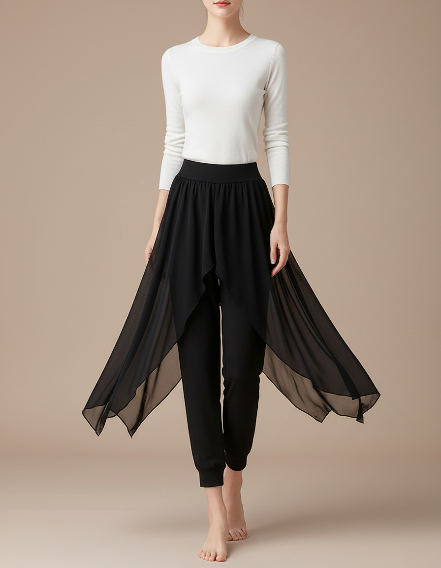 Pantalon Chinois Noir Chiffon Fluide Danse Femme - Maille