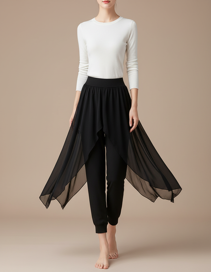 Pantalon Chinois Noir Chiffon Fluide Danse Femme - Maille