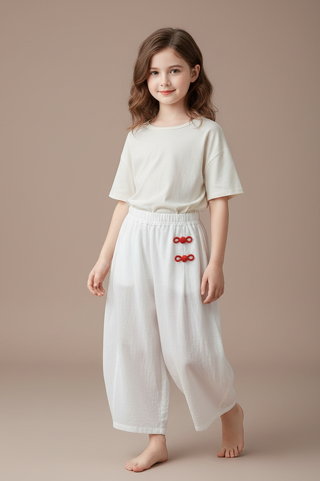 Pantalon Chinois Blanc Ample Coton Traditionnel Enfant