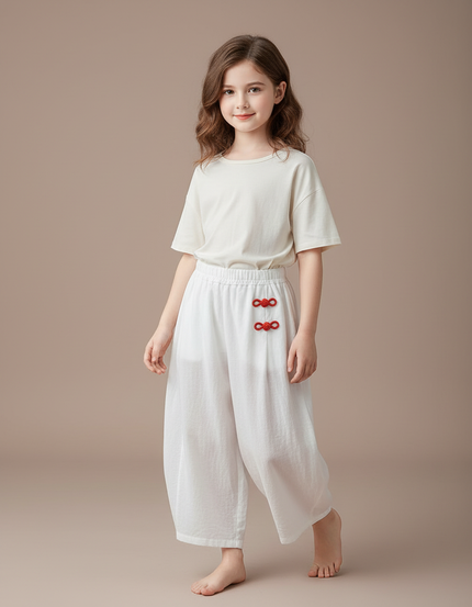 Pantalon Chinois Blanc Ample Coton Traditionnel Enfant