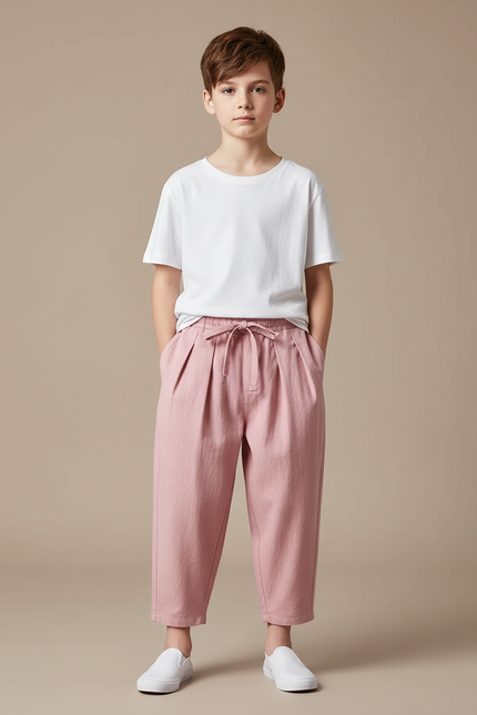 Pantalon Chinois Rose Ample Coton Plissé Enfant