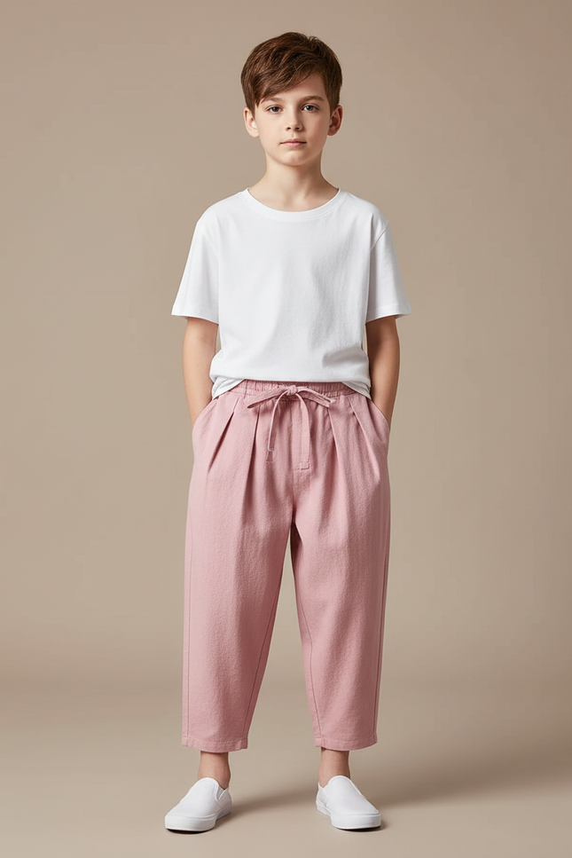 Pantalon Chinois Rose Ample Coton Plissé Enfant