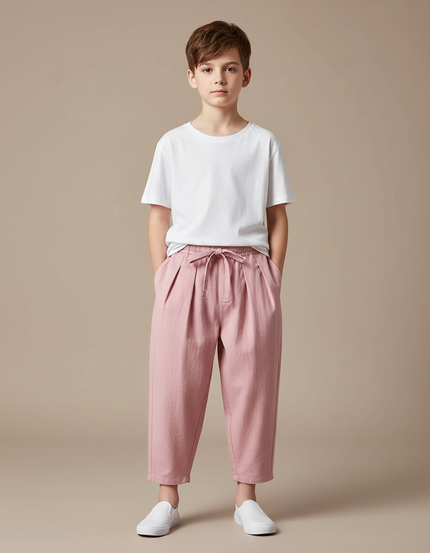 Pantalon Chinois Rose Ample Coton Plissé Enfant