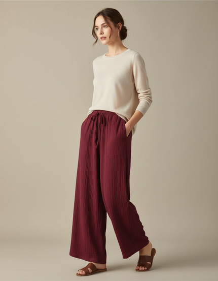 Pantalon Chinois Bordeaux Ample Coton Fluide Décontracté