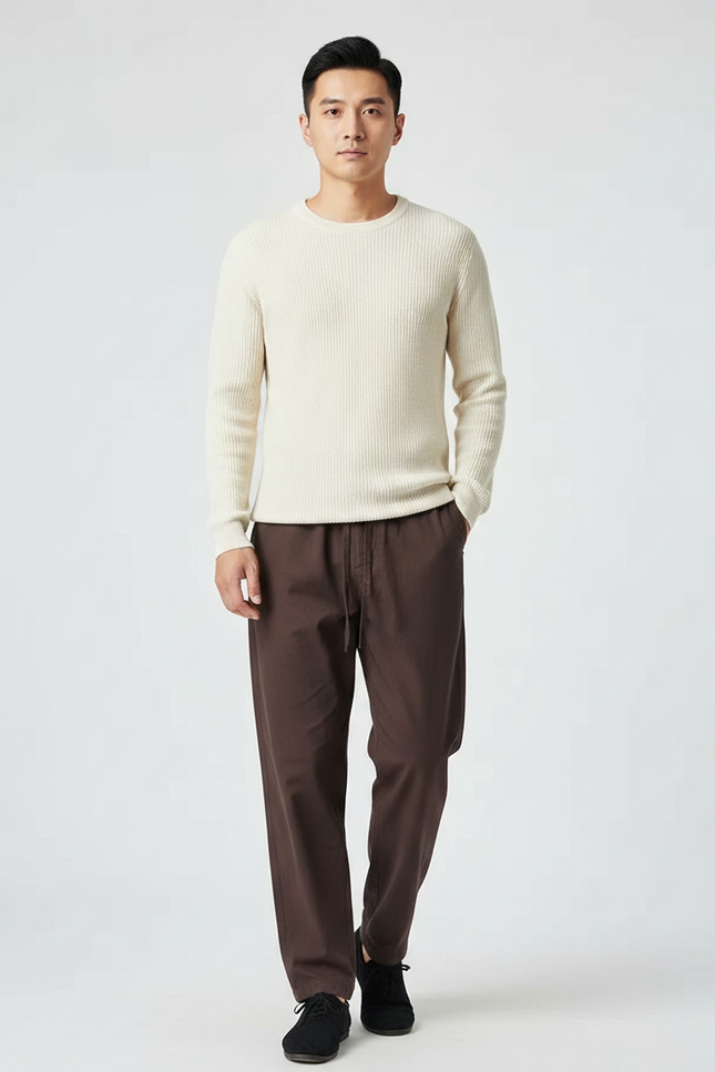 Pantalon Chinois Homme Ample Coton - Marron Toile