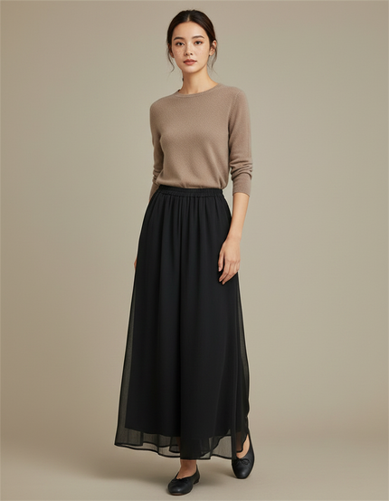 Pantalon Chinois Noir Ample Fluide Élégant Femme - Polyester