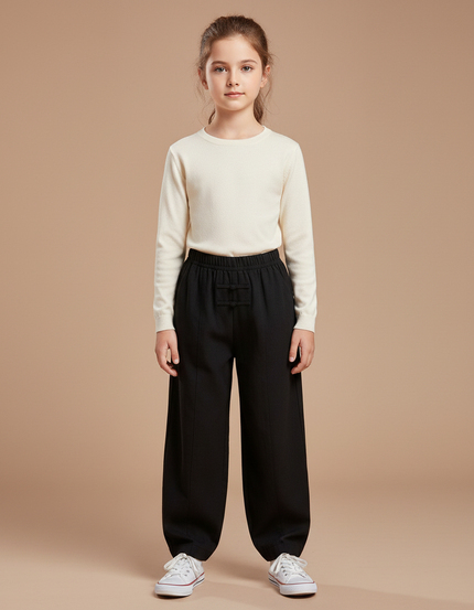 Pantalon Chinois Noir Ample Boutons Fille - Polyester