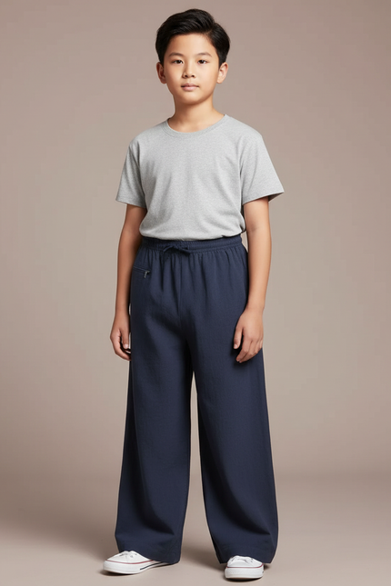 Pantalon Chinois Bleu Marine Ample Lin Confortable Enfant