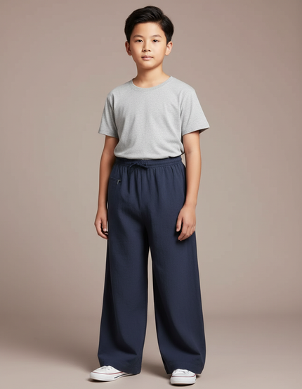 Pantalon Chinois Bleu Marine Ample Lin Confortable Enfant