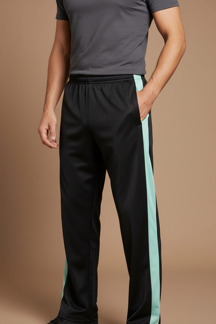 Pantalon Chinois Noir Bandes Vertes Sport Homme - Polyester