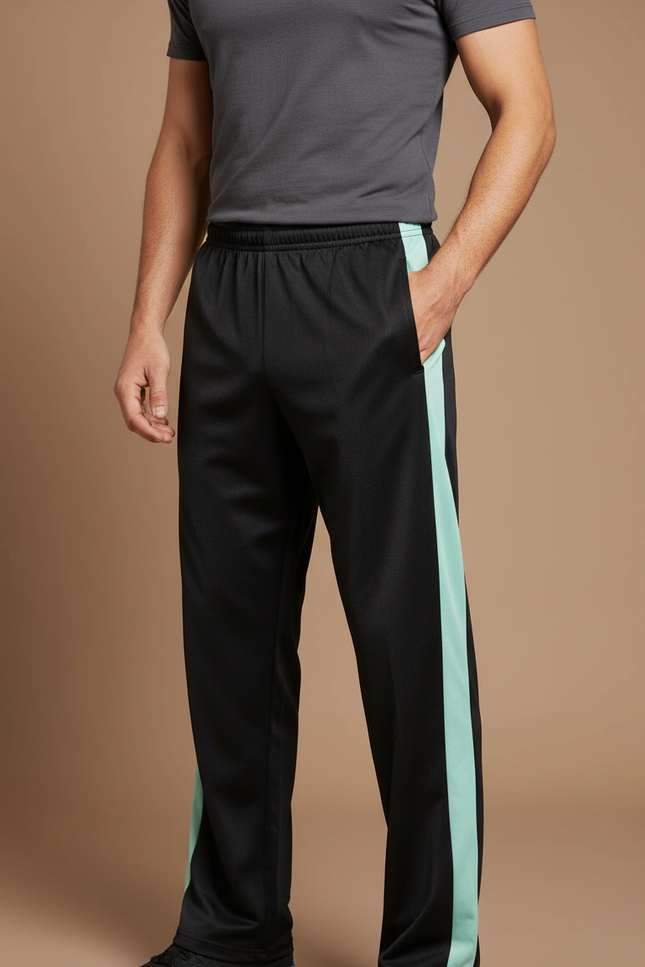 Pantalon Chinois Noir Bandes Vertes Sport Homme - Polyester