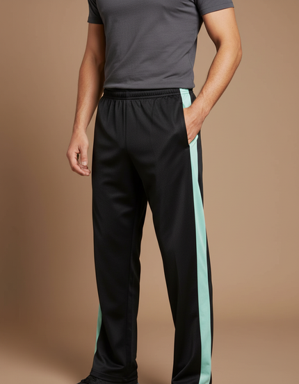 Pantalon Chinois Noir Bandes Vertes Sport Homme - Polyester