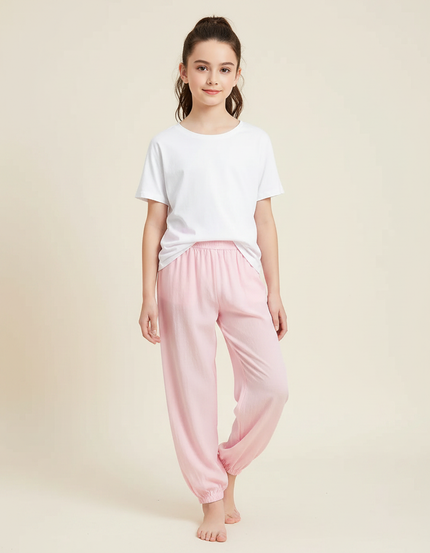 Pantalon Chinois Rose Coton Ample Respirant Enfant