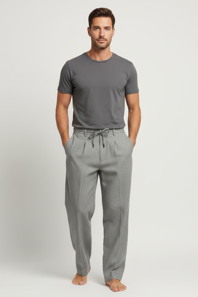Pantalon Chinois Gris Décontracté Fluide Homme Sport - Gabardine