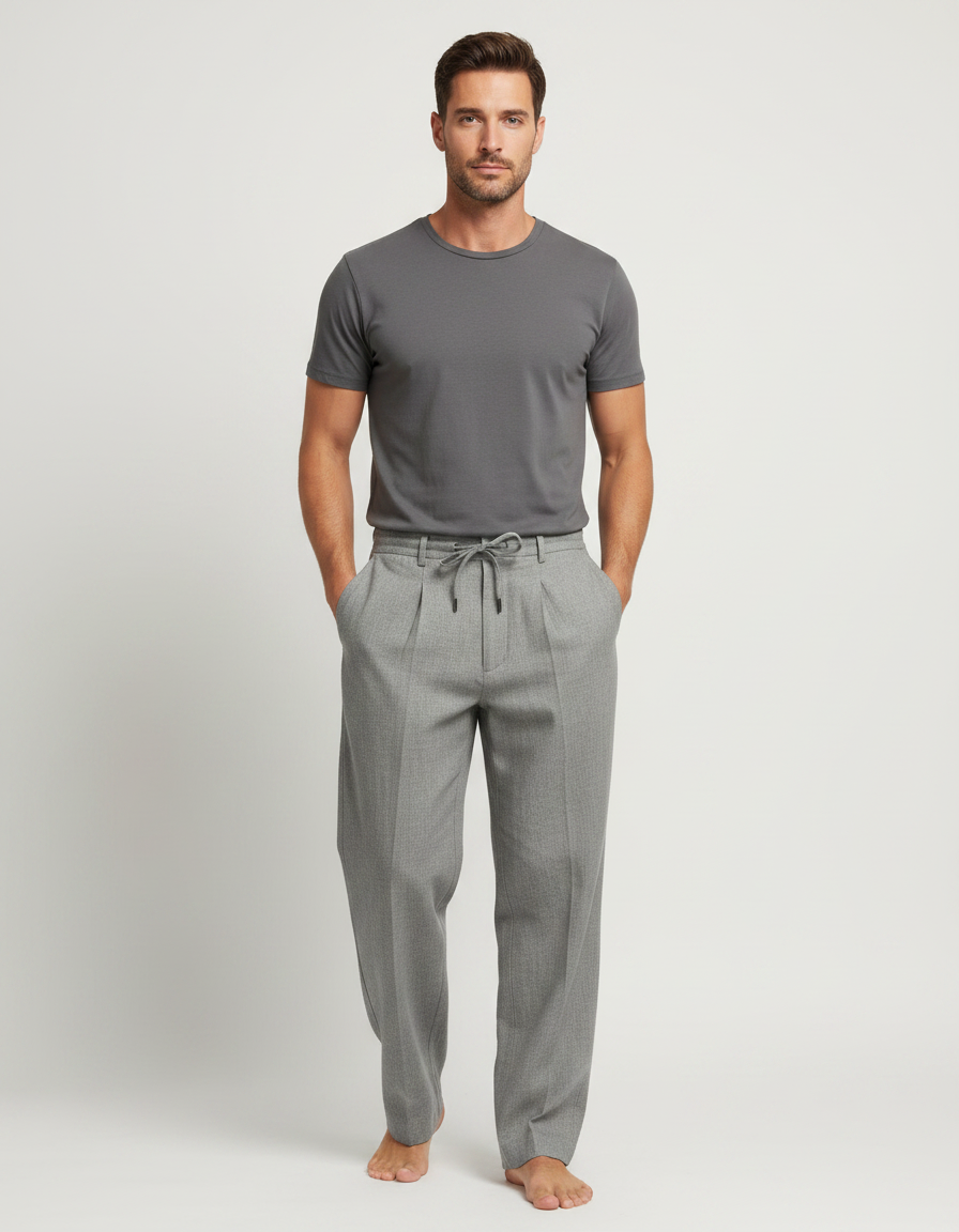 Pantalon Chinois Gris Décontracté Fluide Homme Sport - Gabardine