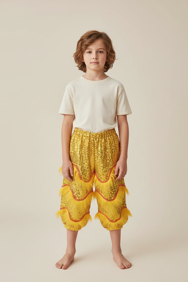 Pantalon Chinois Jaune Pailleté Franges Enfant Danse - Doré Polyester
