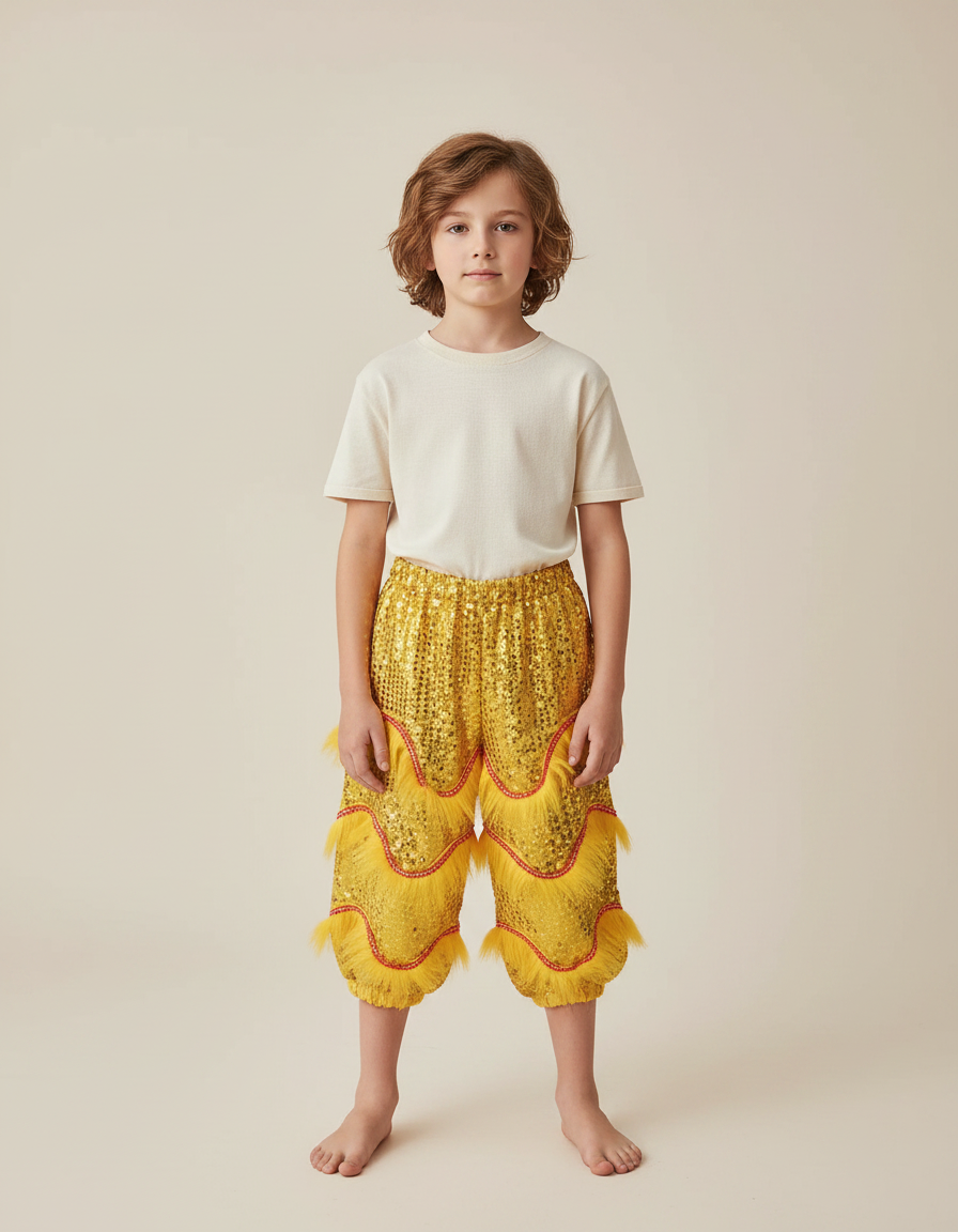 Pantalon Chinois Jaune Pailleté Franges Enfant Danse - Doré Polyester