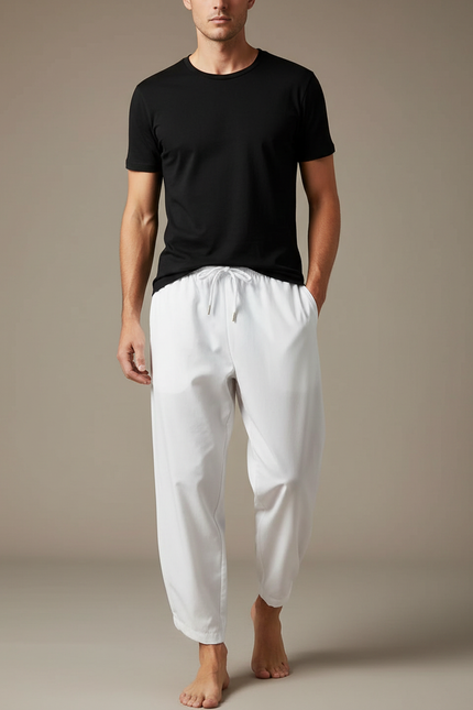 Pantalon Chinois Blanc Ample Cordon Décontracté Homme - Polyester