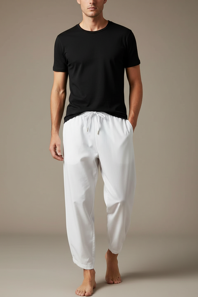 Pantalon Chinois Blanc Ample Cordon Décontracté Homme - Polyester