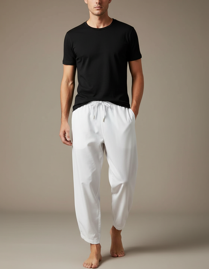 Pantalon Chinois Blanc Ample Cordon Décontracté Homme - Polyester
