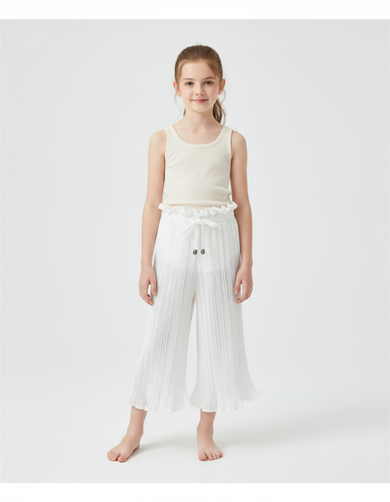 Pantalon Chinois Blanc Plissé Fluide Ample Enfant - Polyester