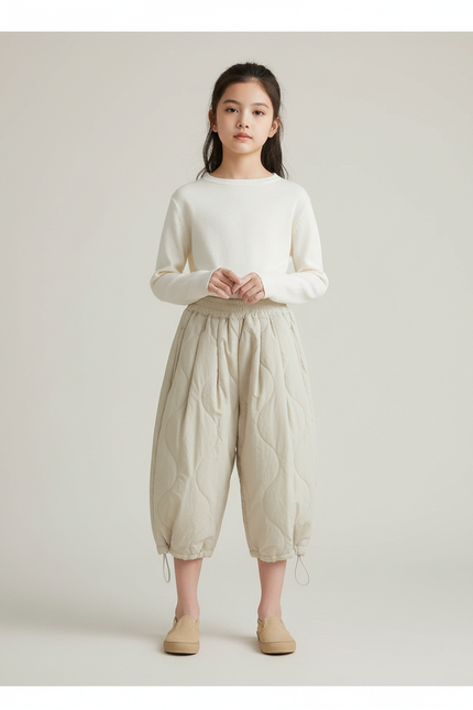 Pantalon Chinois Beige Matelassé Ample Chaud Enfant - Coton